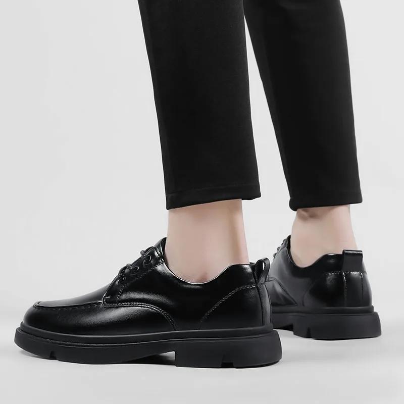 Pánské Oxfordské boty šněrovací pravá kůže britské pánské kancelářské boty pánská módní společenská obuv formální šněrovací černé boty pánské