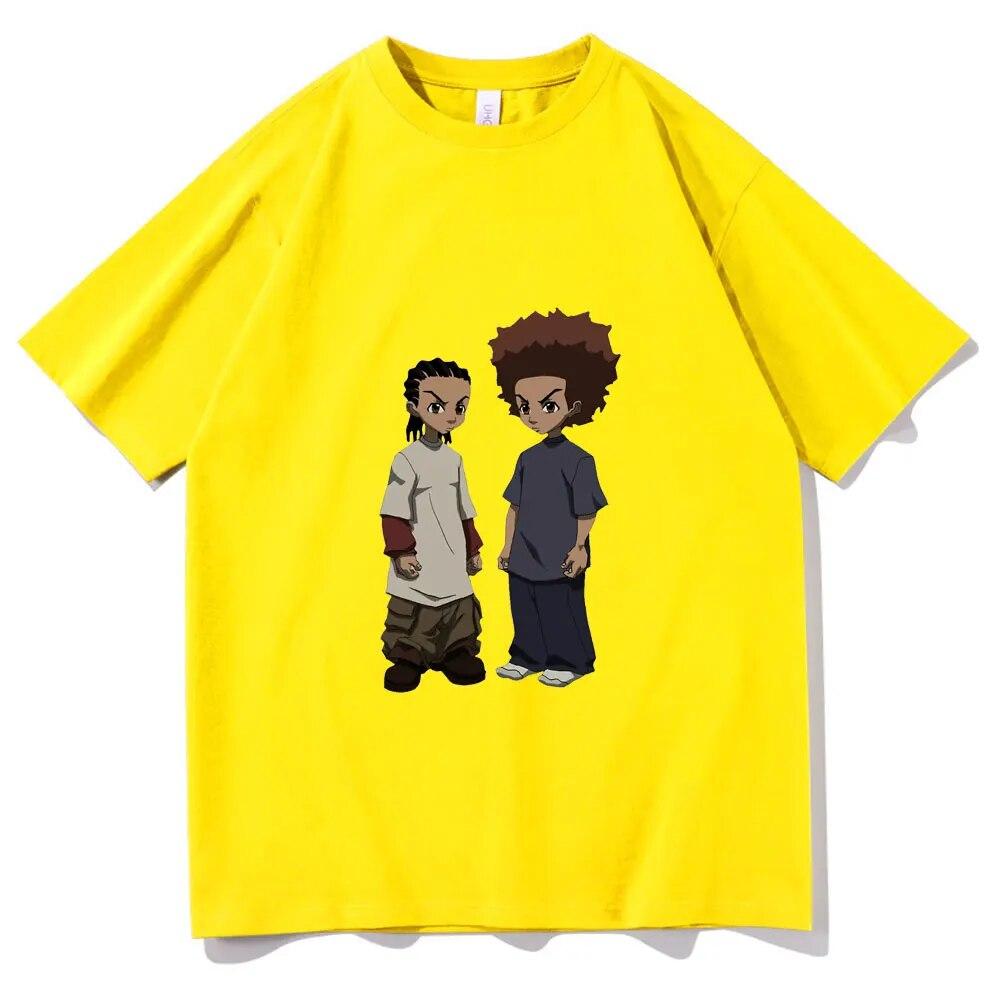 

Футболка с принтом The Boondocks Huey and Riley, модные хлопковые футболки унисекс в стиле Харадзюку, негабаритная футболка унисекс в стиле рок, хип-хоп, футболка унисекс 4XL