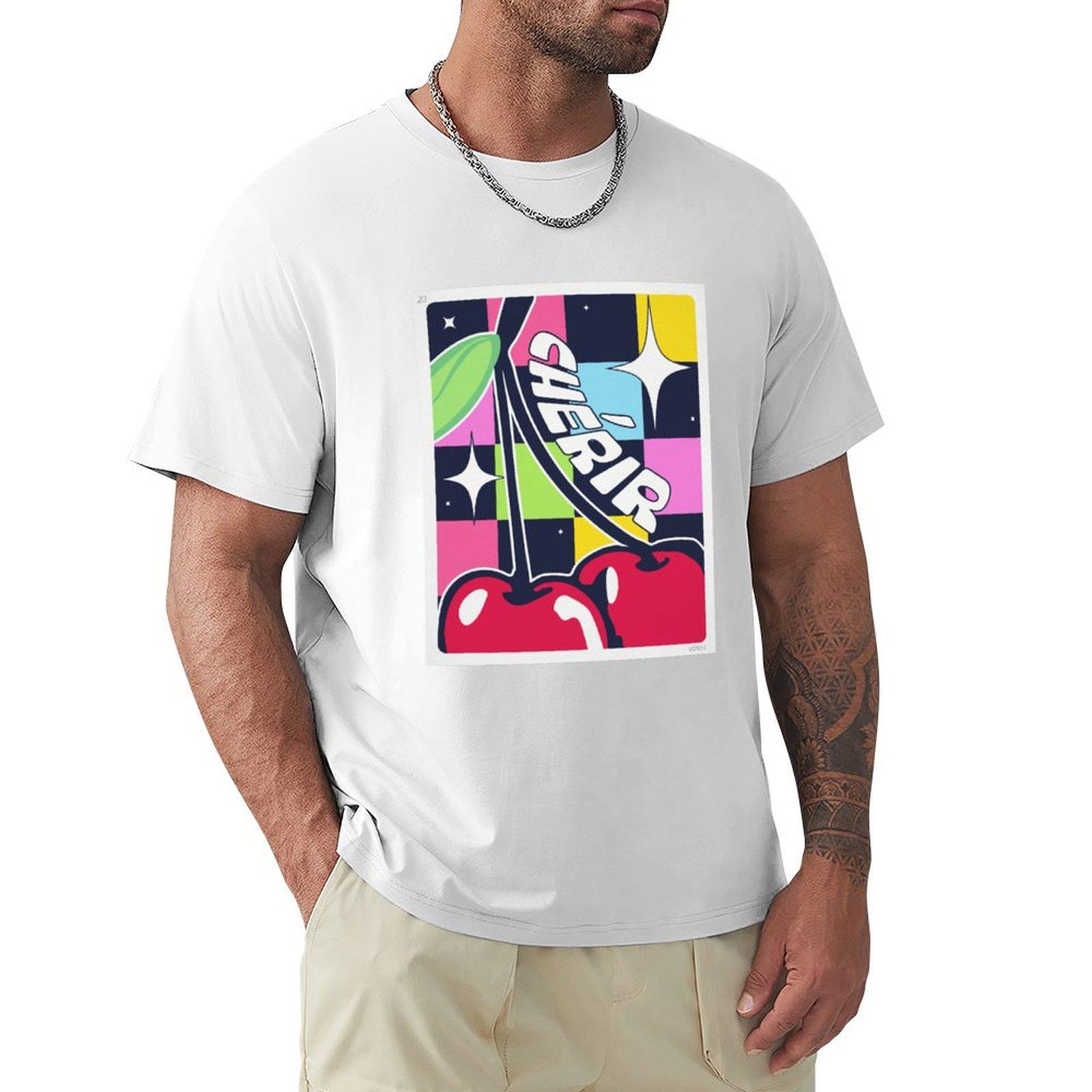 Chrir (Cherish) Cherries Print Tshirt Sport Basic Moisture Wicking Tee S