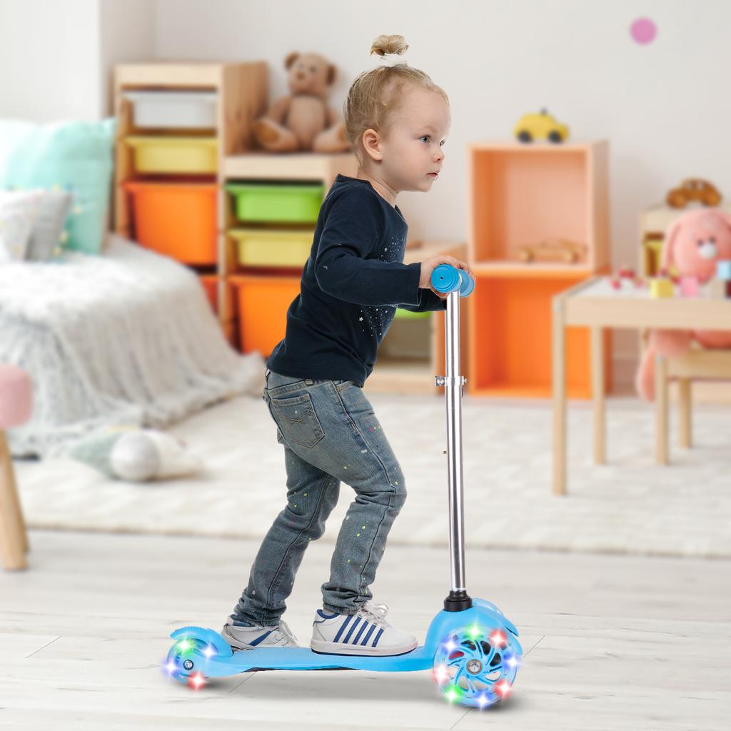 Adjustable Three-Wheel Scooter With Led Light-Up Wheels, Blue