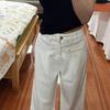 Frayed White Denim Jeans Female Summer Drape High-waisted Straight Loose Skinny Trailing Wide-legged Pants Retro Street Style Baggy Jeans for Ladies