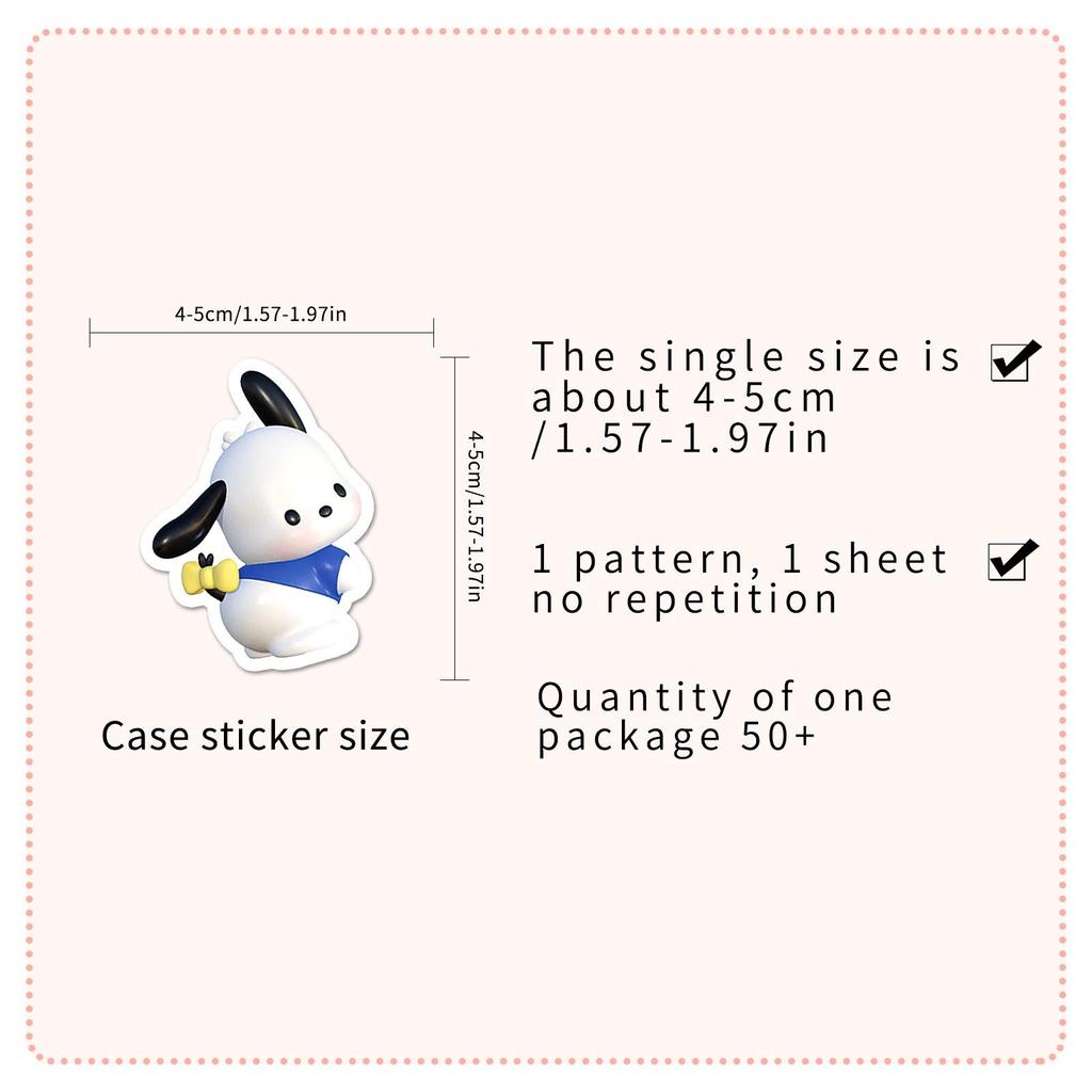 50 Cartoon Cinnamoroll Waterproof Stickers for Guitar, Notebook, Luggage, DIY.