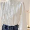 Women's White Lace Patchwork Stand-Up Collar Lantern Sleeve Blouse - Stylish Autumn 2025 Inner Wear