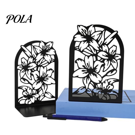 L-shaped Bookend 1 Pair Flower Metal Bookends, Decorative Vase Book Ends for Non-slip Shelves, Black Holder Stopper Home Office Reading Room