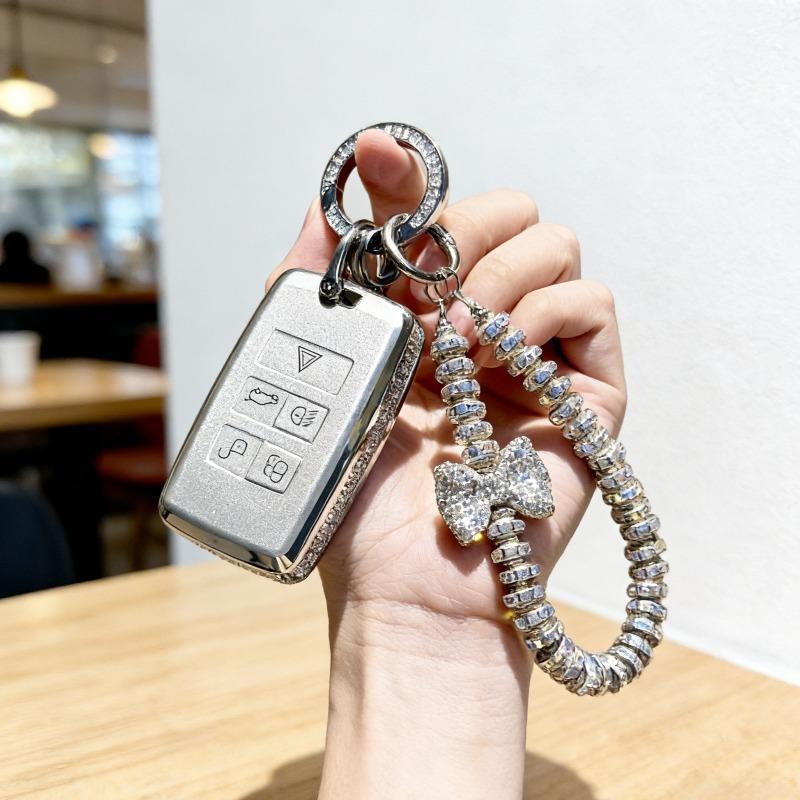 [ Side Diamonds ] 4 Buttons TPU Car Key Case Cover Shell Fob for Jaguar XE XF F-PACE & Land Rover Range Rover Evoque Discovery S