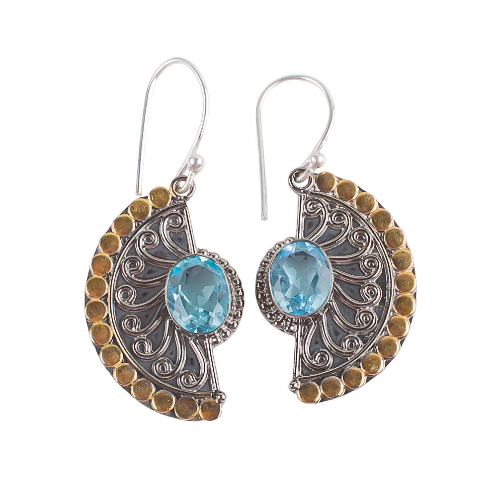 Sky Blue Topaz Gemstone 925 Sterling Silver Earrings 1.95" , Elegant Dangle Jewelry Gift For Her EE-74-8
