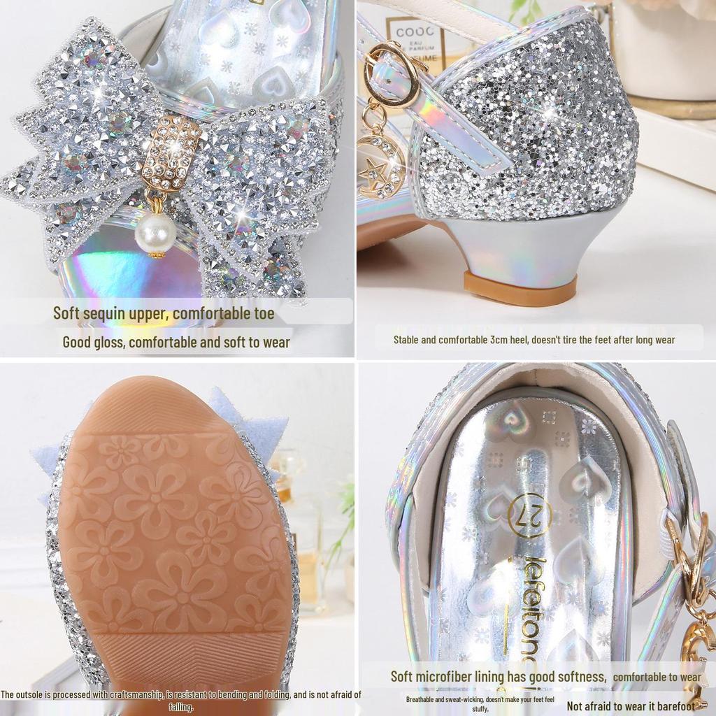 Silver Fish-Mouth Pearl Pendant Sandals - New Style, Soft-Soled Girls' Princess Shoes for Performance.