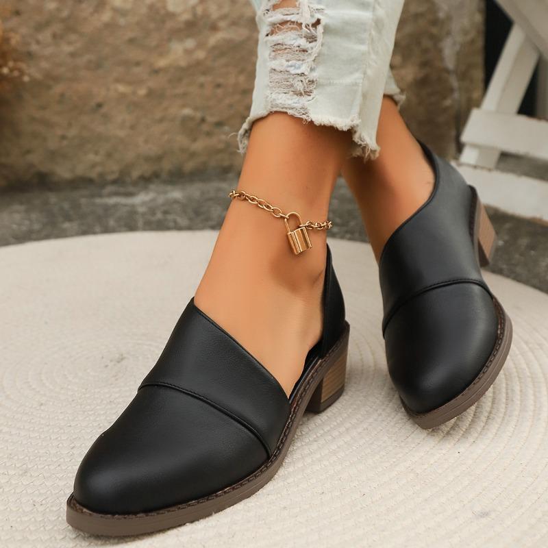 Bottines Chelsea à Talon Carré pour Femmes Grandes Tailles - Bottines à Enfiler à Bout Pointu avec Talon Bloc, Dessus en PU et Semelle Intérieure Coussinée, Bout Rond Noir