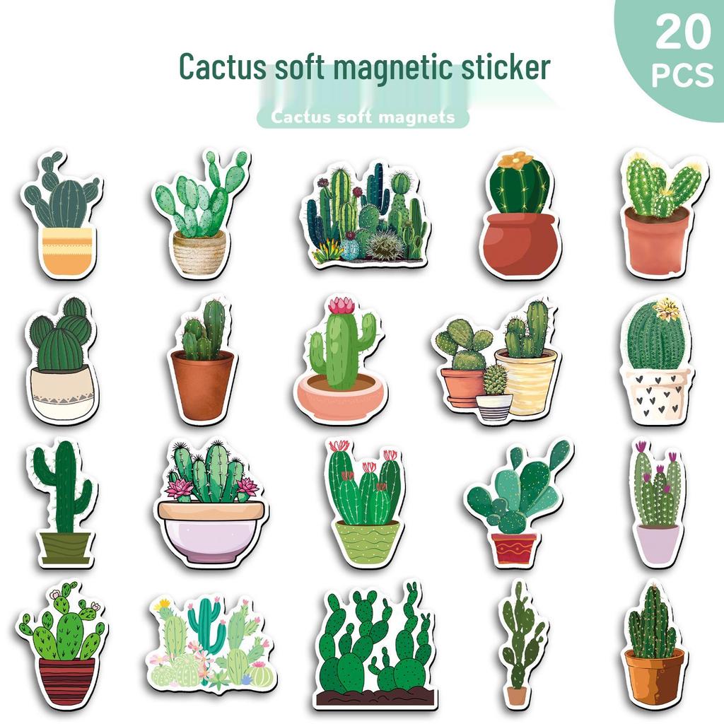 20pcs Cactus Desert Plant Decorative Soft Magnetic Stickers for Fridge and Computer