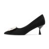 8-Rhinestone square buckle high-heeled single shoes women's autumn new pointed stiletto suede high heels