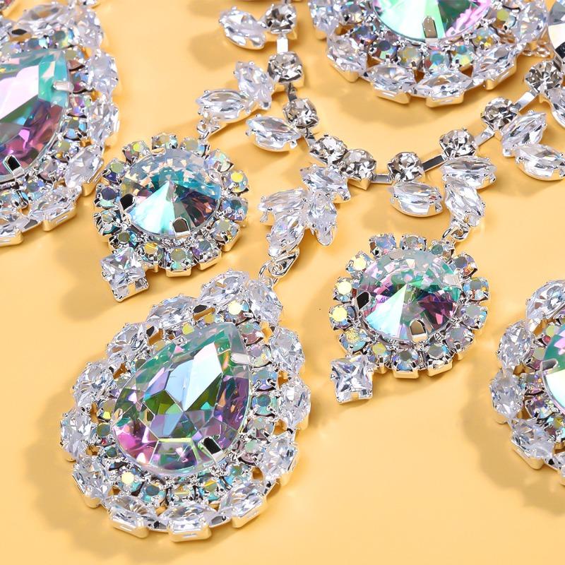 Sexy Exaggerated Water Drop Jewelry Set Trendy Rhinestone Necklace Pendant Earrings Accessories