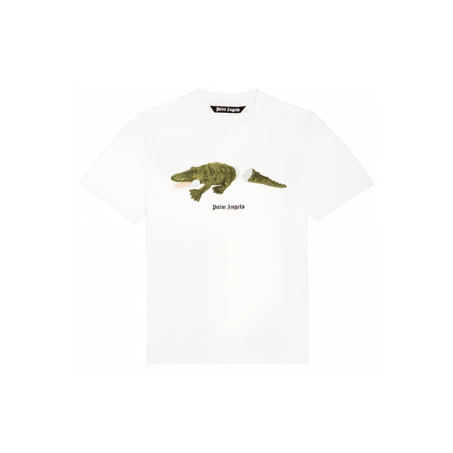 Palm Angels Croco Short-Sleeve Tee `White/Green`