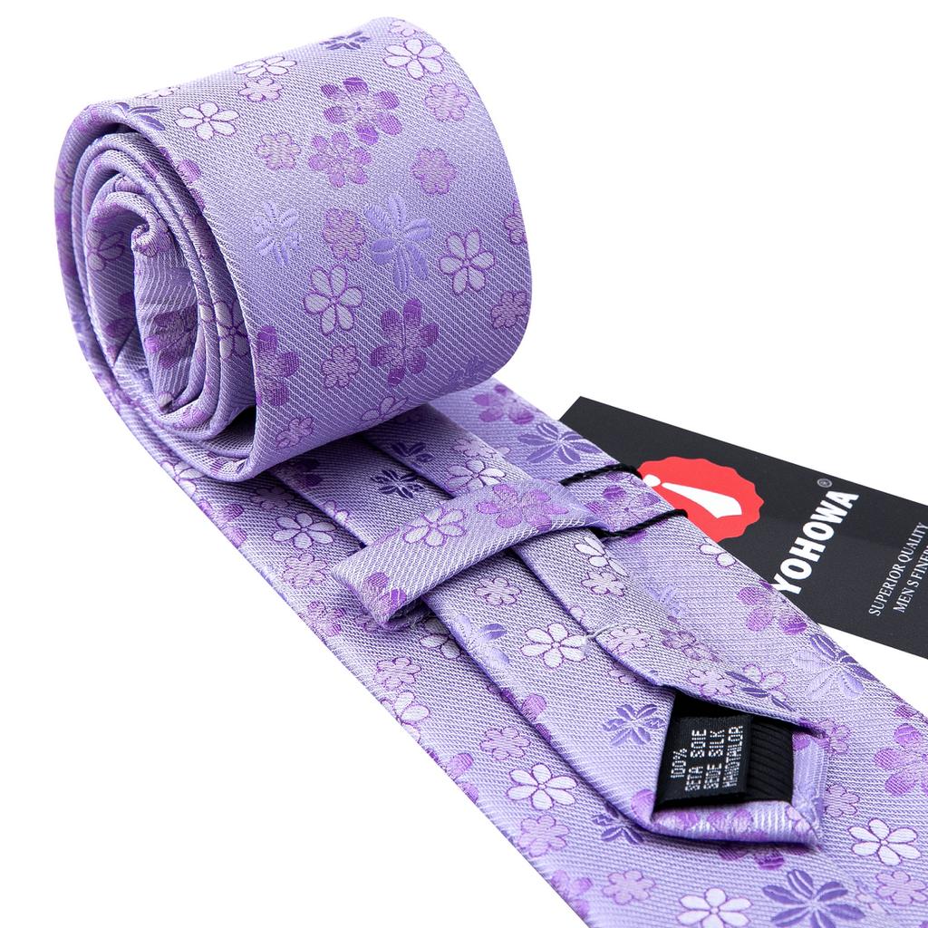 Barry.Wang Blumen-Krawatten-Set für Herren, Einstecktuch, Manschettenknöpfe, Hochzeit, formelle Krawatten-Set