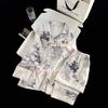 New Chinese Style Ice Silk Pajamas for Women: Cardigan Lapel with Retro Frog Button, Floral Design Home Wear.
