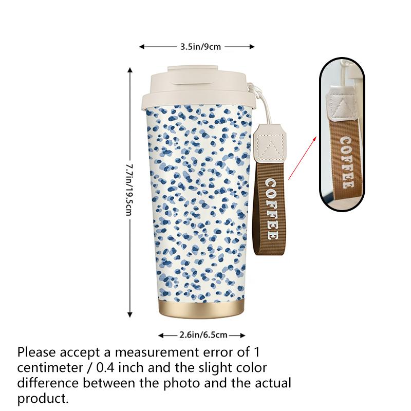 Coffee Mug 532ml Tiny Floral Element Lanyard Insulated Cup Leakproof Coffee Cup Heat Proof Travel Cup Stainless Insulated Cup Large Capacity Cup