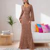 Women's V Neck Bell Sleeve Skinny Fit Mid Rise Mature Maxi Sequin Dress Formal Mermaid Maxi Dress