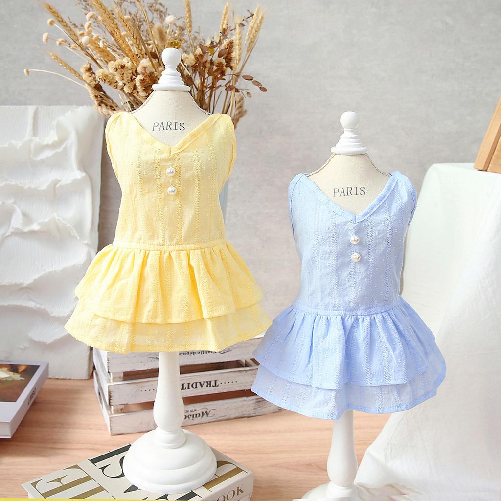 2023 Spring and Summer Dog Skirt Pet Clothes Installed Teddy Chenery Small Dogs Pearl Fresh Cotton Skirt Dog Clothes Dog Dress