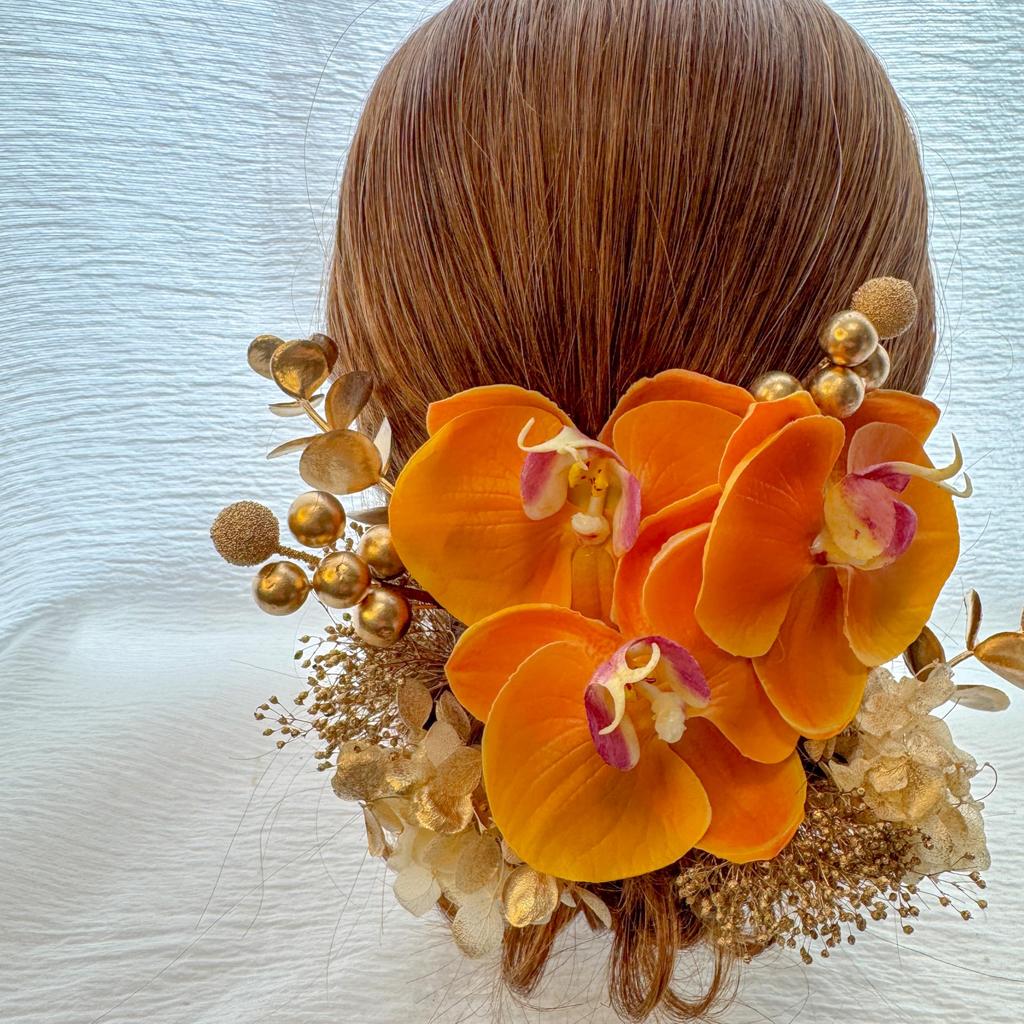 Orange Phalaenopsis Orchid Hair Dried for and Perfect for and Hani. Ornament, Flower, Kimono, Coming-of-Age Ceremonies, Graduations, Weddings, Bridal,