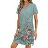 Women's Casual V-neck Short Sleeve Split Hem Vintage Printed Dress