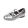 Fashion Inside Heightened Single Shoes Women's Fall New French Square Toe Shallow Rivet Bow Mary Jane Ballet Shoes