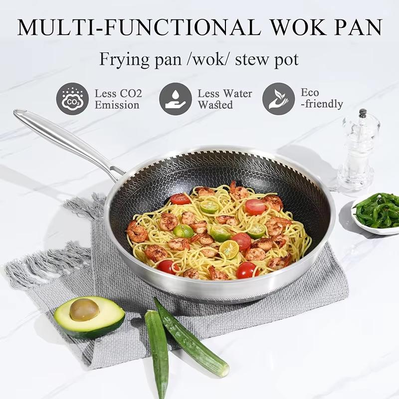 Nonstick Wok Pan Honeycomb Hybrid Woks Stir-fry Pans Nonstick Stir Frying Pan Non Toxic Cooking Pan Compatible with All Cooktops