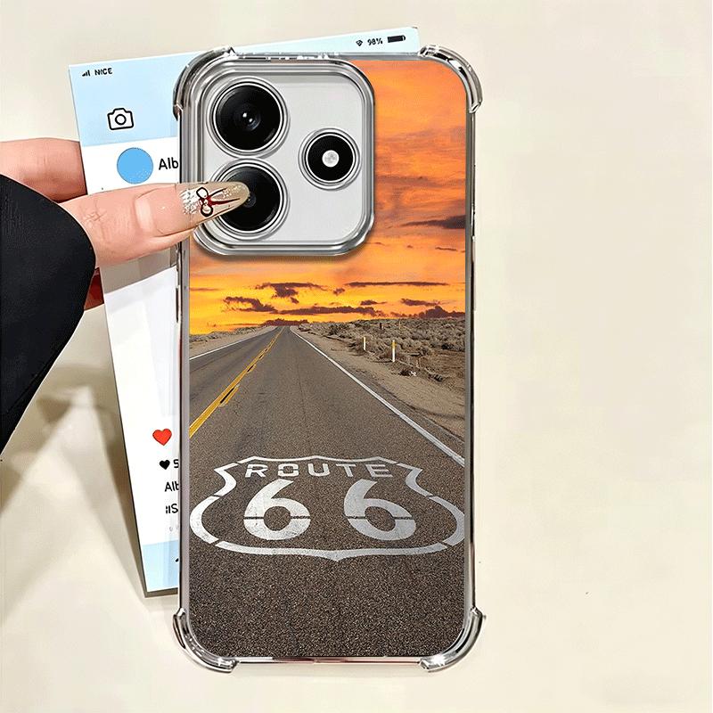 

America Route 66 Plating Phone Case For Xiaomi Poco X5 X6 X7 X8 Pro Max F8 Ultra F7 M8 M7 M5S Redmi 15C 15 14C 13C 13 X3 12C F6 Xiaomi Redmi 15C