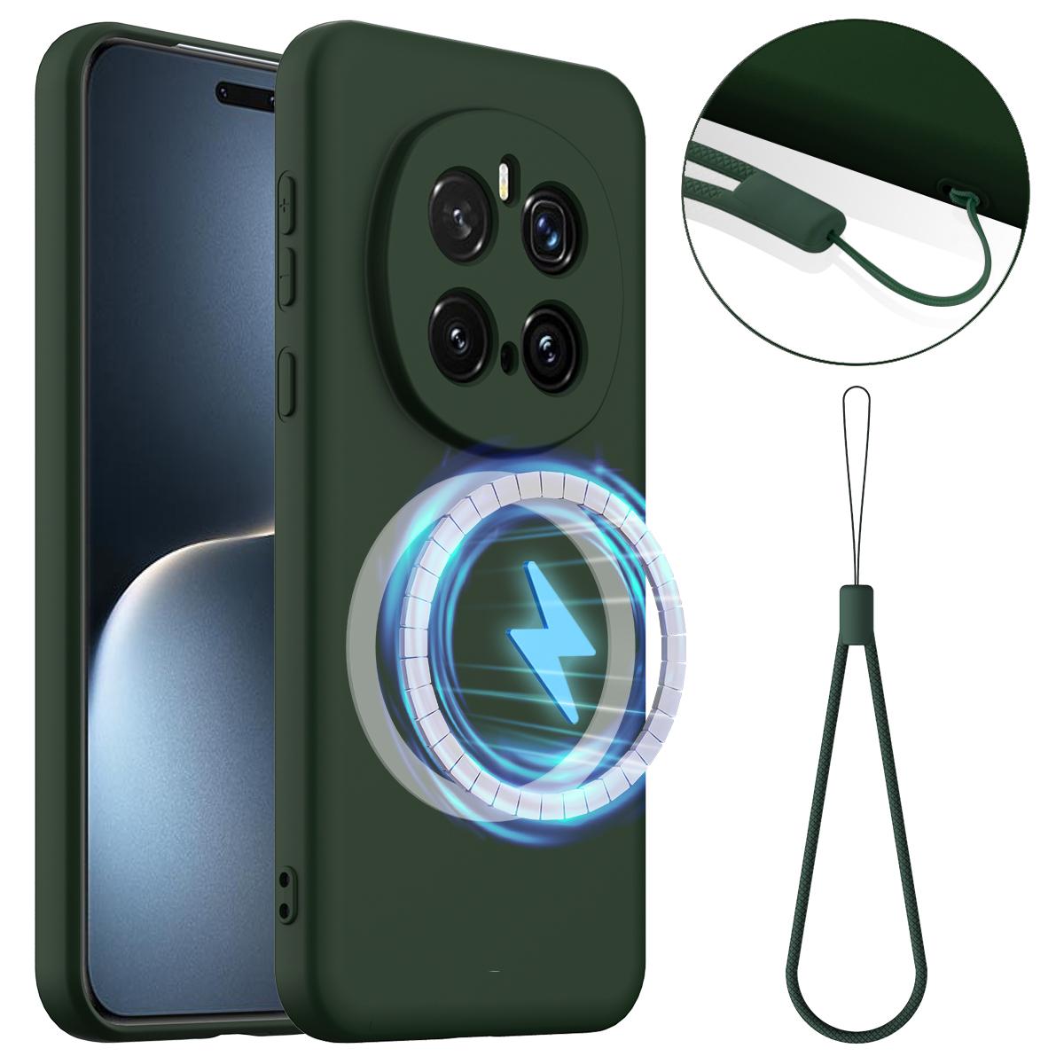 

For Honor Magic7 Pro 5G Case Compatible with MagSafe Anti-Drop Liquid Silicone Phone Cover Dark Green