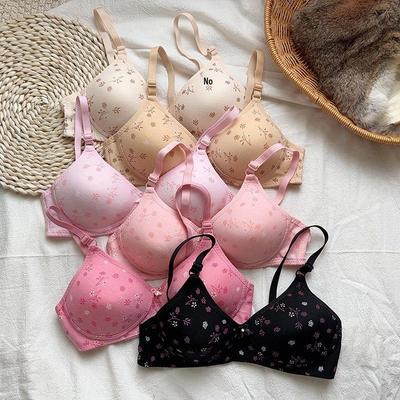 Women's Push-Up Bra: Printed, Thin, Wireless, 2-Row Buckle, Comfortable