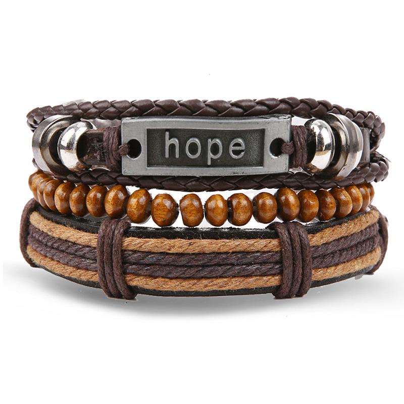 Batman Vintage Rope and Beads Multi-Layer Leather Bracelet Set for Men