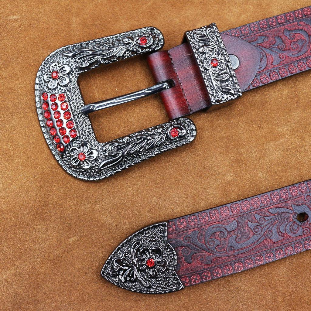 Amerikaanse Retro Embossed Koeienhuid Riem - Handgemaakt, Veelzijdig, Trendy Gesp met Pin voor Mannen