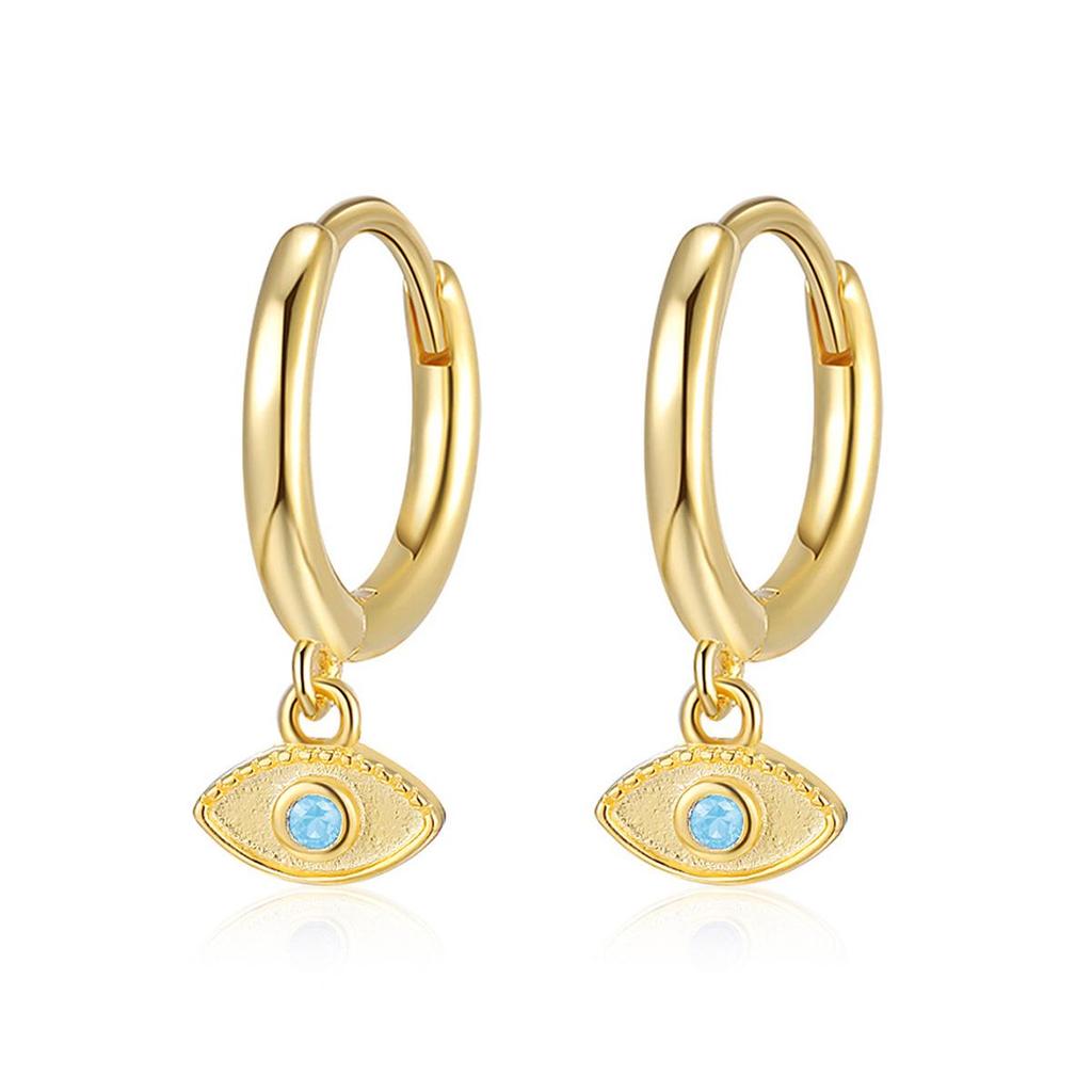 S925 Sterling Silver Demon Eye Zircon Ear Cuff & Geometric Hoop Earrings