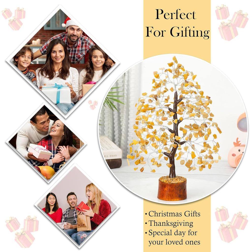 Gemstone Crystal Tree Home Decor Showpieces for Good Luck Money Crystal Tree Gift Items Office Bedroom Decor Wedding Gift, Silver Wire