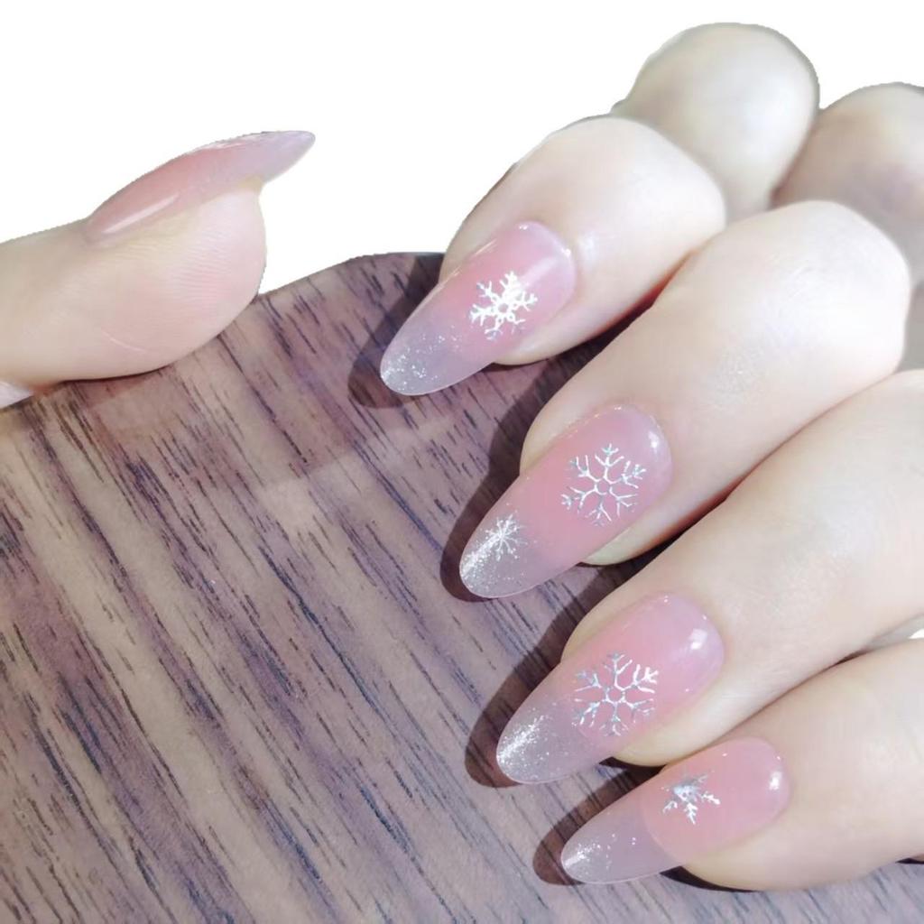 2026 New Year Hand-Painted Snowflake Nude Cat Eye Brightening Manicure Nails