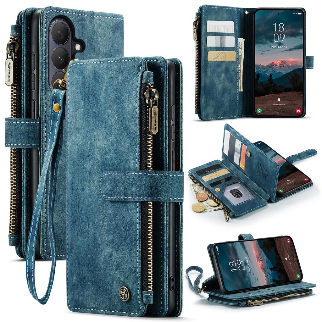 For Samsung Galaxy S26 Phone Cases with Strap CASEME C30 Zipper Multiple Card Holder PU Leather Cover