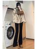 Women's Fleece-Lined High-Waisted Black Flared Denim Pants - 2025 Autumn/Winter Trend