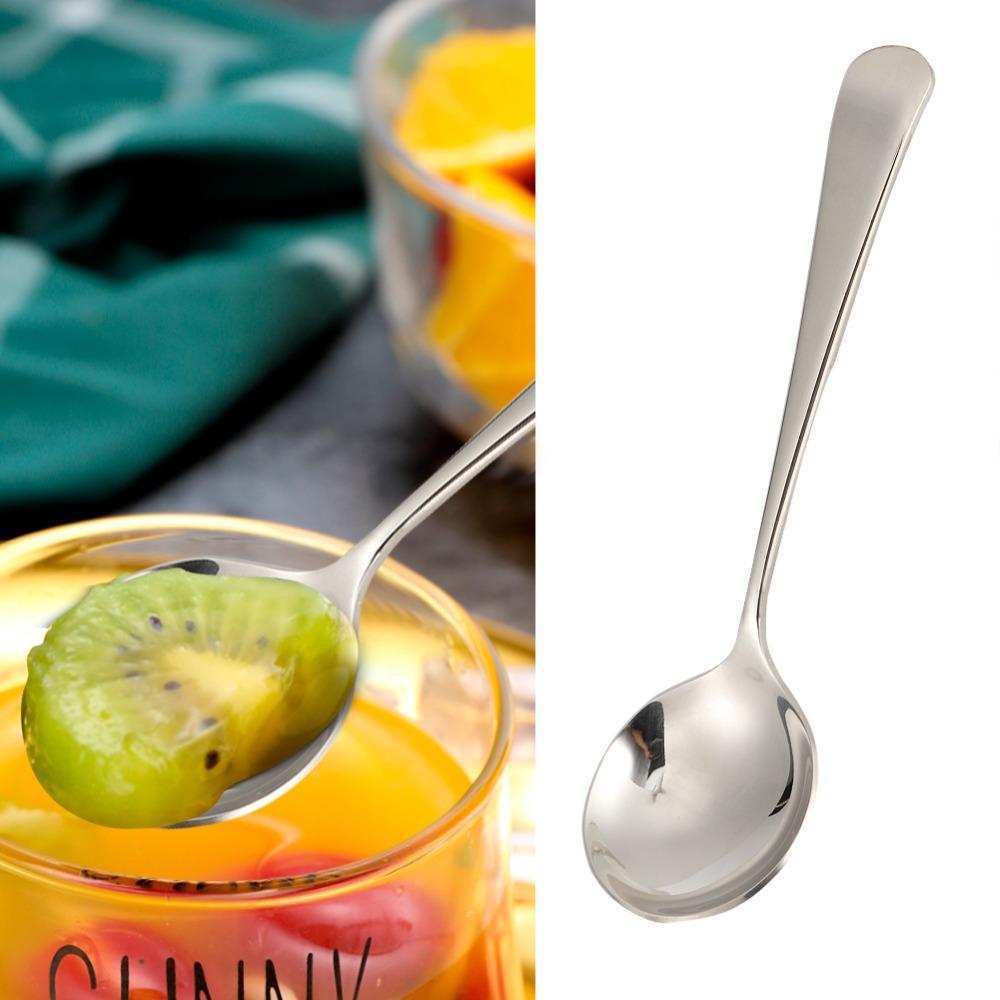 5Pcs Rustless Steel Dessert Spoon Polished Serving Spoon Flat Spoon Base Soup Ladle Food Serving