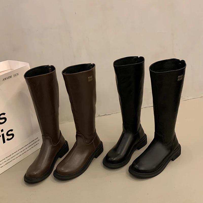 Women's Petite High-top Versatile Riding Boots 2024 New Autumn/winter Thick Base Long Tube Slimming Boots Rubber Upper Material