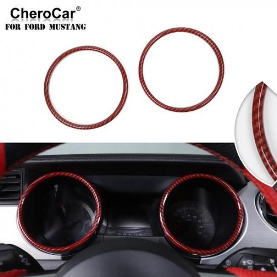 For 2015-2018 Ford Mustang Interior Dashboard Ring Trim Cover Decor Red Carbon