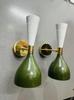 Handmade Brass Double Cone Sconces: Olive Green & White Vanity Lights