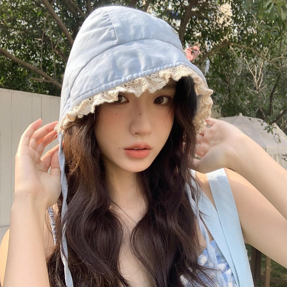 

Design sense light luxury bucket hat sunscreen sunshade niche retro basin hat versatile face cute hat tide Adult average size (55-59cm) чорний