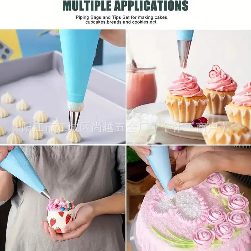 Silicone Piping Bags and Tips Set Cake DIY Decorating Kit with Stainless Steel Pasting Mouth Set Cream Pasting Bag Baking Set Baking Tool Lyp016