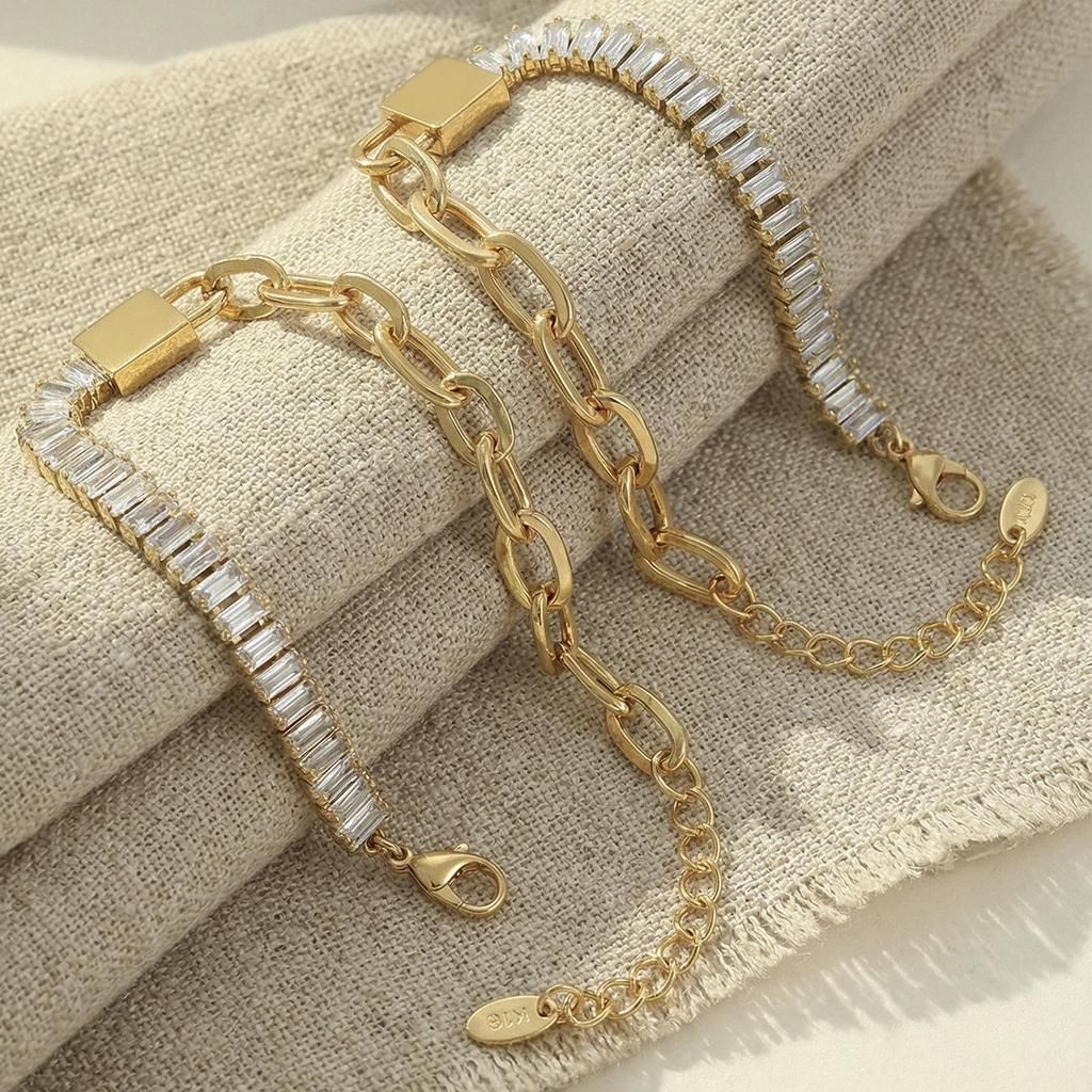 Zircon Inlaid Metal Chain Bracelet: European-American Niche Light Luxury Design