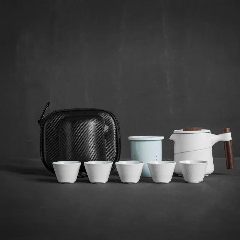 Black Ceramic Cup Wooden Handle Filter Tea Cup Ceramic Mug Creative Office Retro Elegant Water Cups and Mugs Aesthetic China Set Birthday Gift Box