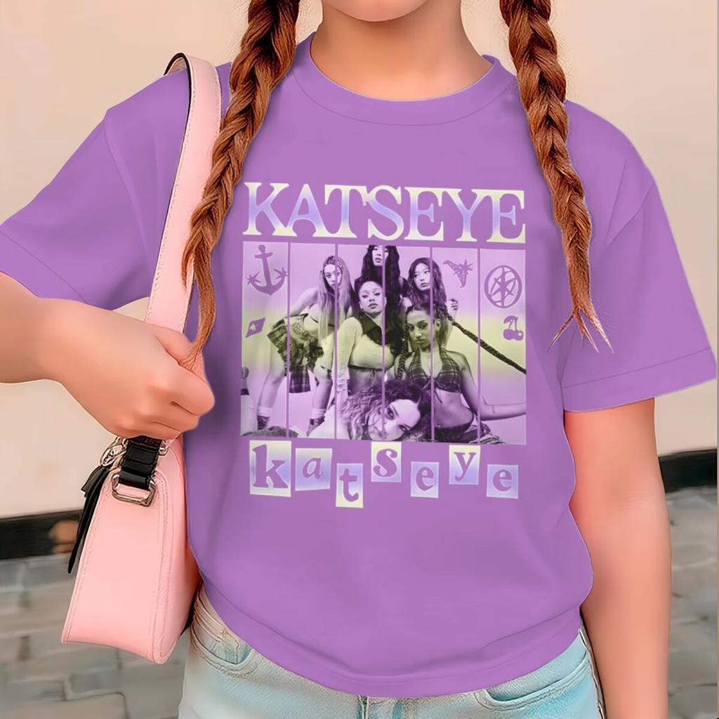 Katseye Print Girls Tshirt Toddler Top Summer Short Sleeve Tops Girl Group Katseye Graphic T Shirt Kids Casual Cotton T-shirt