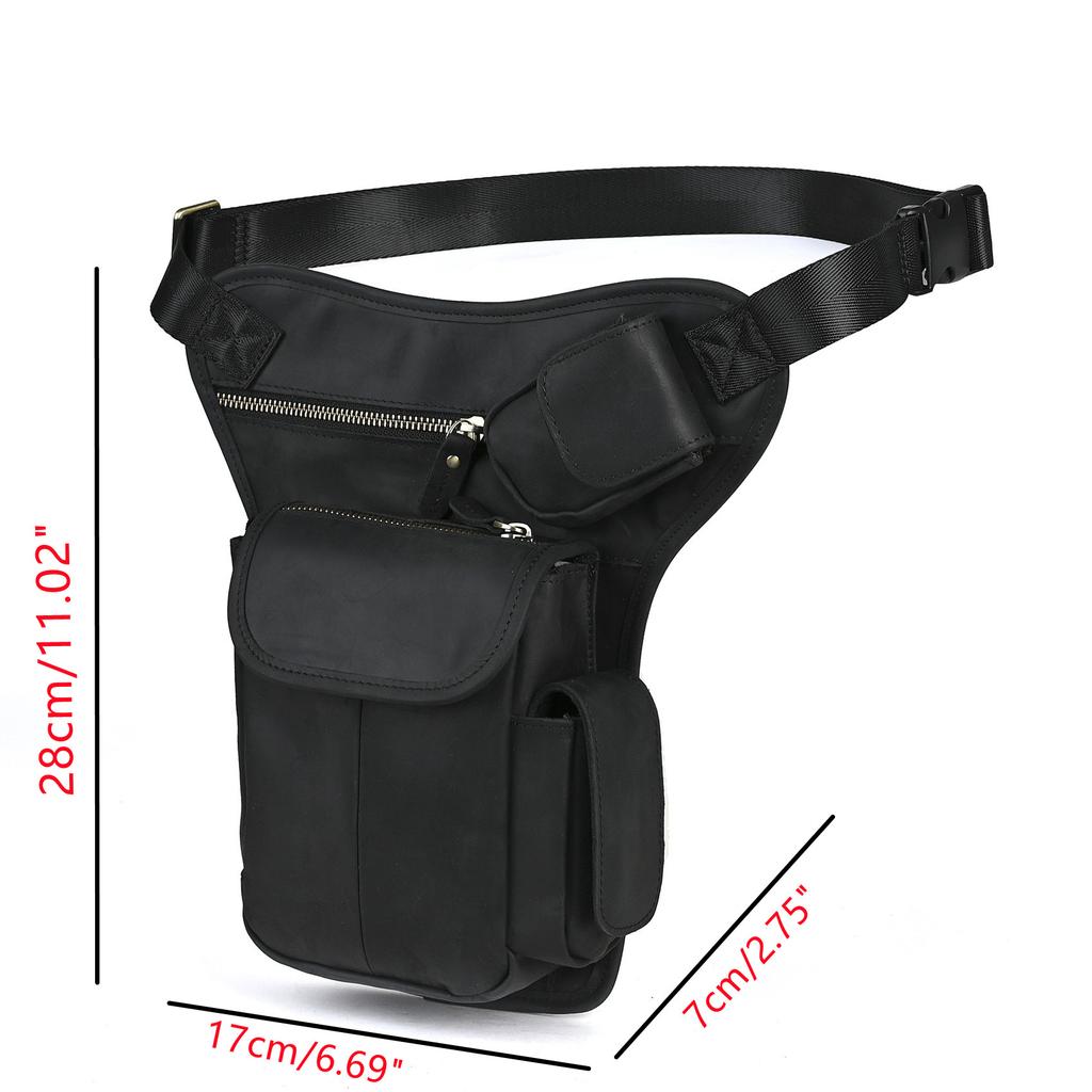 Top Grain Oil Waxed Leather Waist Bag for Men Vintage Camera Cell Phone Crossbody Leg Pack Hip Bag for Outdoor Travel Hiking