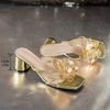 Flower Slippers Women Summer Square Toe Open Toe Cross Slim Strap Non-slip Sexy Light Luxury High Heels
