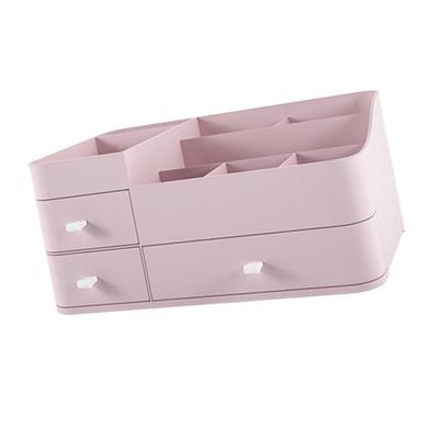 Cosmetic Organizer Plastic Waterproof with Drawers Makeup Display Case for Home Use Pink