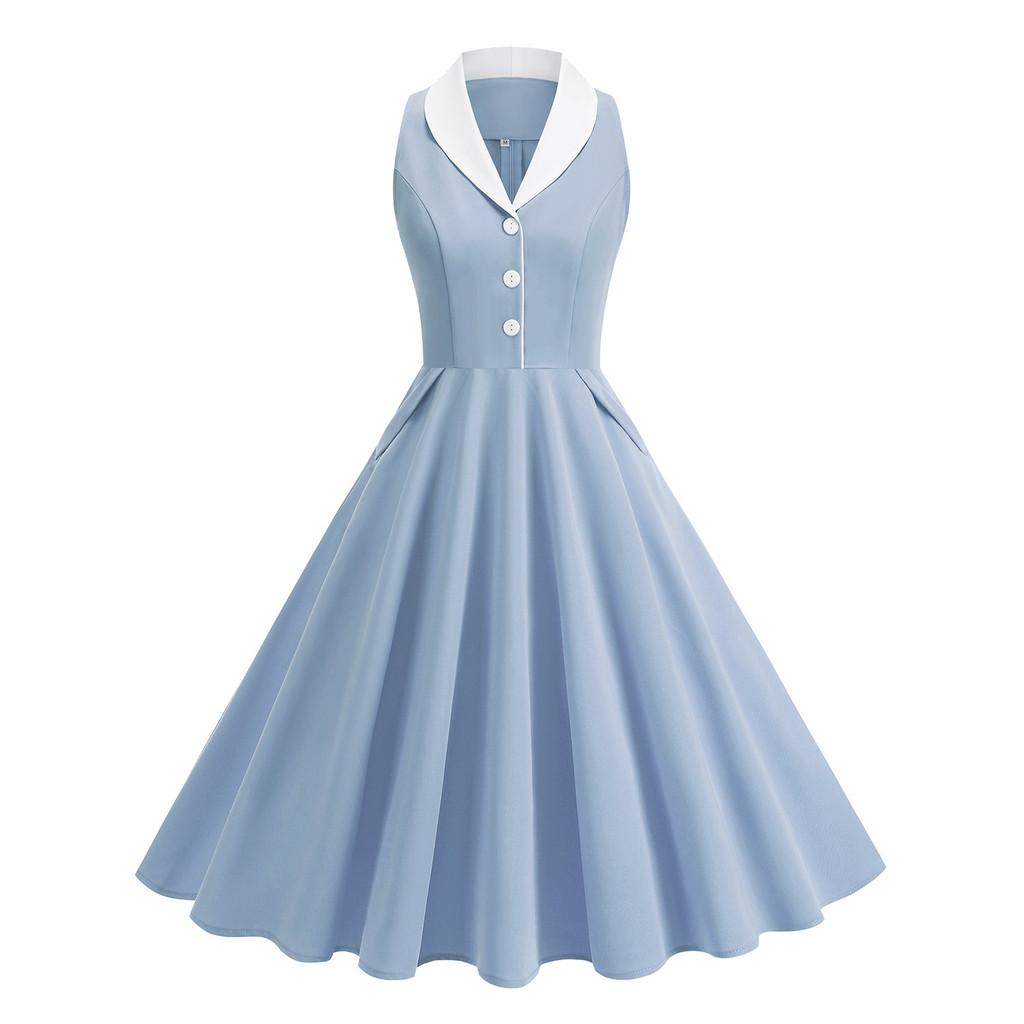 Vintage A Line Dress With Piping And Pockets For Spring Events