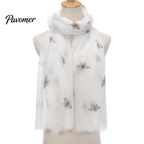 Casual Decorative Neck Scarf Lightweight for Women, Cute Bee Pattern Scarf, All Seasons Soft Long Thin Shawl Wrap Vacation, Travel, Party Stylish