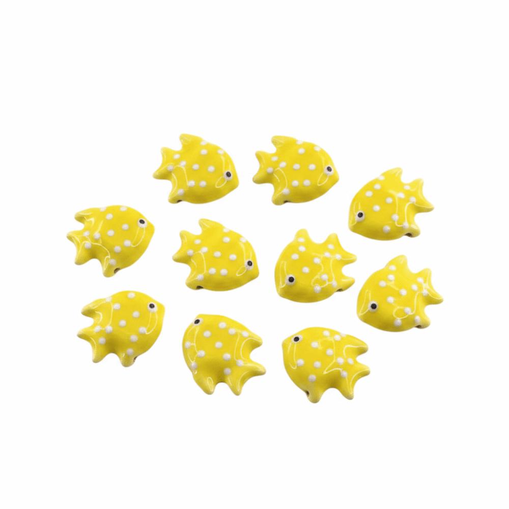 

Kawaii Fish Ceramic Beads Wave Point Double-sided Spacer Beads Colorful Straight Hole DIY Jewelry Making Craft Necklace Earring жовтий